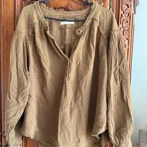 We The Free Brown Linen Blouse